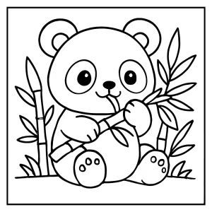 Omalovánka – kawaii panda jí bambus, coloring page pro děti zdarma k vytisknutí