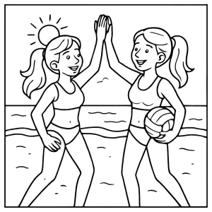 Omalovánka sestry plážový volejbal high five – coloring page k vytištění zdarma