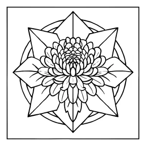 Omalovánka mandala chryzantéma s origami vrstvami k vytištění zdarma