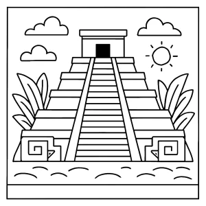 Aztecký chrám omalovánka – coloring page k vybarvení zdarma