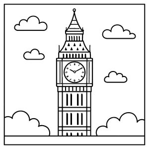 Big Ben omalovánka – coloring page s londýnskou věží k vytištění zdarma