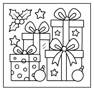 Omalovánka vánočních dárků – coloring page s balíčky a mašlemi k vybarvení