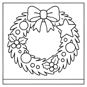 Omalovánka vánočního věnce k vytištění – Christmas wreath coloring page for kids