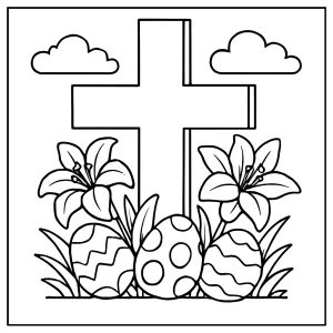 Coloring page s motivem velikonočního kříže – omalovánka pro děti k vytištění zdarma