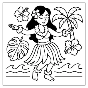 Havajská tanečnice coloring page – omalovánka k vytištění zdarma pro děti
