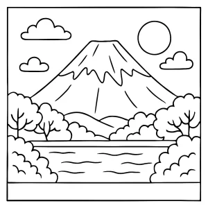 Omalovánka Mount Fuji – coloring page s horou Fudži k vytištění zdarma
