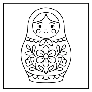 Ruská panenka omalovánka - coloring page s matrjoškou k vybarvení zdarma