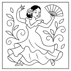 Flamenco tanečnice omalovánka – coloring page ke stažení a vytištění zdarma