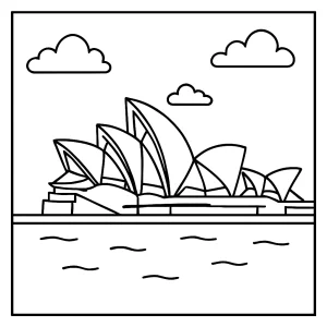 Sydney Opera House omalovánka – coloring page s ikonickou budovou k vybarvení