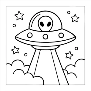 UFO omalovánka – coloring page s vesmírnou lodí k vytištění zdarma