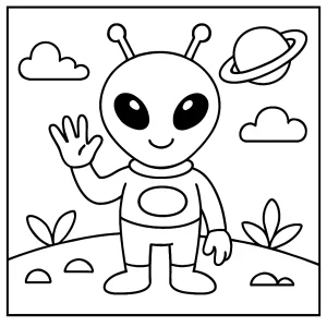 Omalovánka mimozemšťan – coloring page s motivem vesmírného mimozemšťana k vybarvení