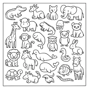 Omalovánka coloring page se zvířaty od A do Z, vhodná k vytištění a vybarvení
