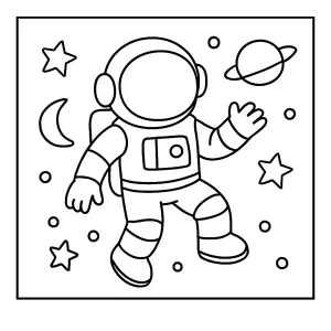Astronaut omalovánka – coloring page s obrázkem kosmonauta k vybarvení zdarma