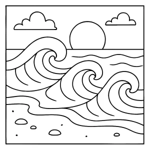 Plážové vlny – omalovánka ke stažení, coloring page s mořem a vlnami pro děti zdarma