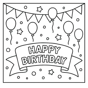 Birthday banner omalovánka pro děti – coloring page s narozeninovým motivem k vybarvení zdarma