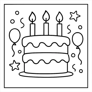 Omalovánka narozeninového dortu – coloring page s dortem a svíčkami k vybarvení zdarma