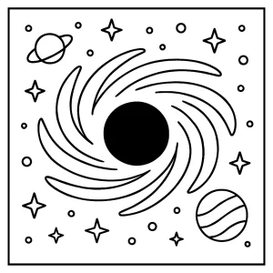 Omalovánka černé díry – vesmírná coloring page k vytisknutí zdarma