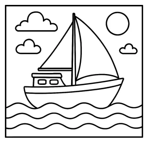 Omalovánka loď na moři – coloring page s lodí na vlnách k vytištění zdarma