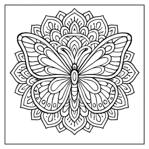 Mandala motýl omalovánka k vytisknutí zdarma pro děti i dospělé