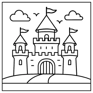 Omalovánka hradu – coloring page s pohádkovým zámkem k zdarma vytištění