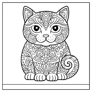 Kočka mandala omalovánka – coloring page s detailním vzorem k vybarvení pro děti