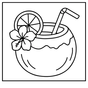 Omalovánka kokosového drinku – coloring page pro děti zdarma k vybarvení