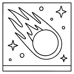 Omalovánka komety – coloring page zobrazující kometu s dlouhým ocasem k vybarvení