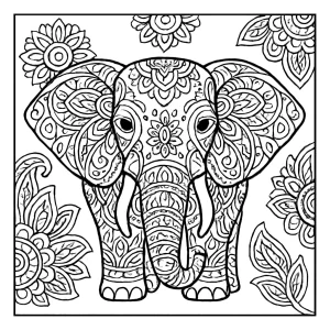 Sloní mandala omalovánka – detailní coloring page zdarma k vybarvení