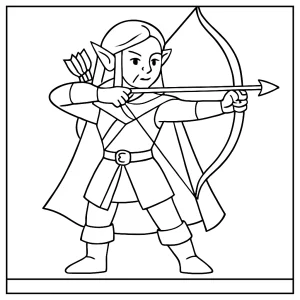 Omalovánka elfího lučištníka – printable coloring page elf archer pro děti zdarma