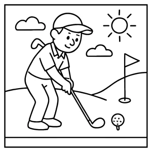 Golfista na hřišti – omalovánka, coloring page zdarma k vytištění pro děti