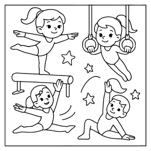 Omalovánka gymnastky na kladině – coloring page zdarma pro děti