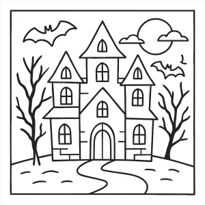 Omalovánka strašidelného domu – coloring page zdarma k vybarvení