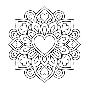 Mandala srdce omalovánka – detailní coloring page zdarma k vybarvení pro děti i dospělé