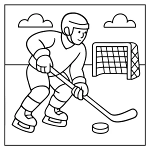 Hokejová omalovánka – sportovní coloring page s hokejistou ke stažení zdarma