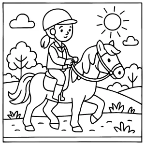 Jízda na koni omalovánka – coloring page s jezdcem na koni ke stažení zdarma