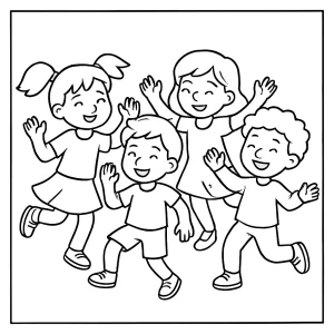 Děti tančící – omalovánka coloring page zdarma k vytisknutí