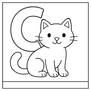 Omalovánka písmeno C a kočka – coloring page zdarma k vytištění pro děti