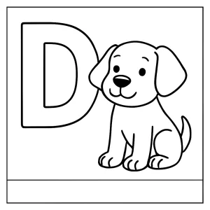 Omalovánka s písmenem D a pejskem, coloring page pro děti k vytisknutí zdarma
