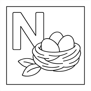 Omalovánka s písmenem N a hnízdem – coloring page k vytištění zdarma