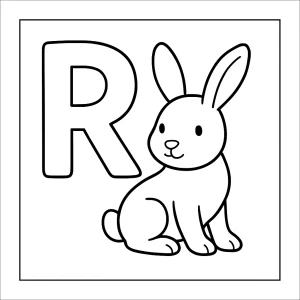 Omalovánka písmeno R s králíkem – zdarma coloring page ke stažení a vytištění pro děti