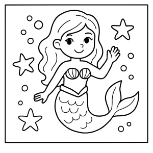 Omalovánka mořské víly – coloring page s pohádkovou postavou k vybarvení zdarma