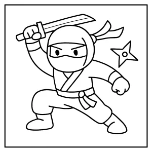 Ninja coloring page – omalovánka s bojovníkem ninja k vybarvení zdarma