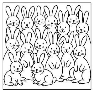 Omalovánka s 17 králíčky – coloring page ke stažení a vybarvení zdarma pro děti
