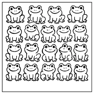 Coloring page omalovánka s dvaceti žabkami pro děti, tisknutelná zdarma