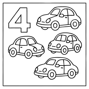 Omalovánka čtyři auta – coloring page pro děti s různými auty k vybarvení