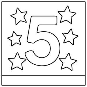 Omalovánka číslo 5 s pěti hvězdami – coloring page zdarma pro děti k vybarvení
