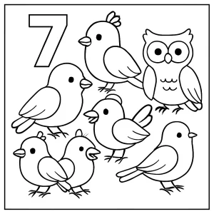 Omalovánka – coloring page se sedmi ptáčky připravená k vybarvení