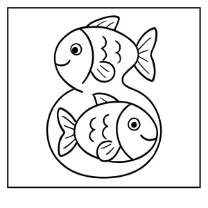 Omalovánka s číslem 8 a rybičkami – coloring page k vytištění zdarma