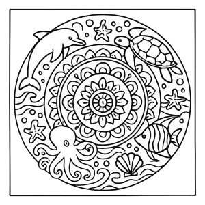 Oceánská mandala omalovánka – coloring page s mořskými motivy k vybarvení