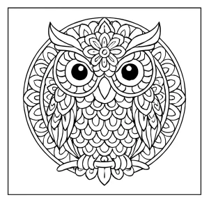 Omalovánka s motivem sovy v mandalovém stylu – coloring page k vytištění zdarma